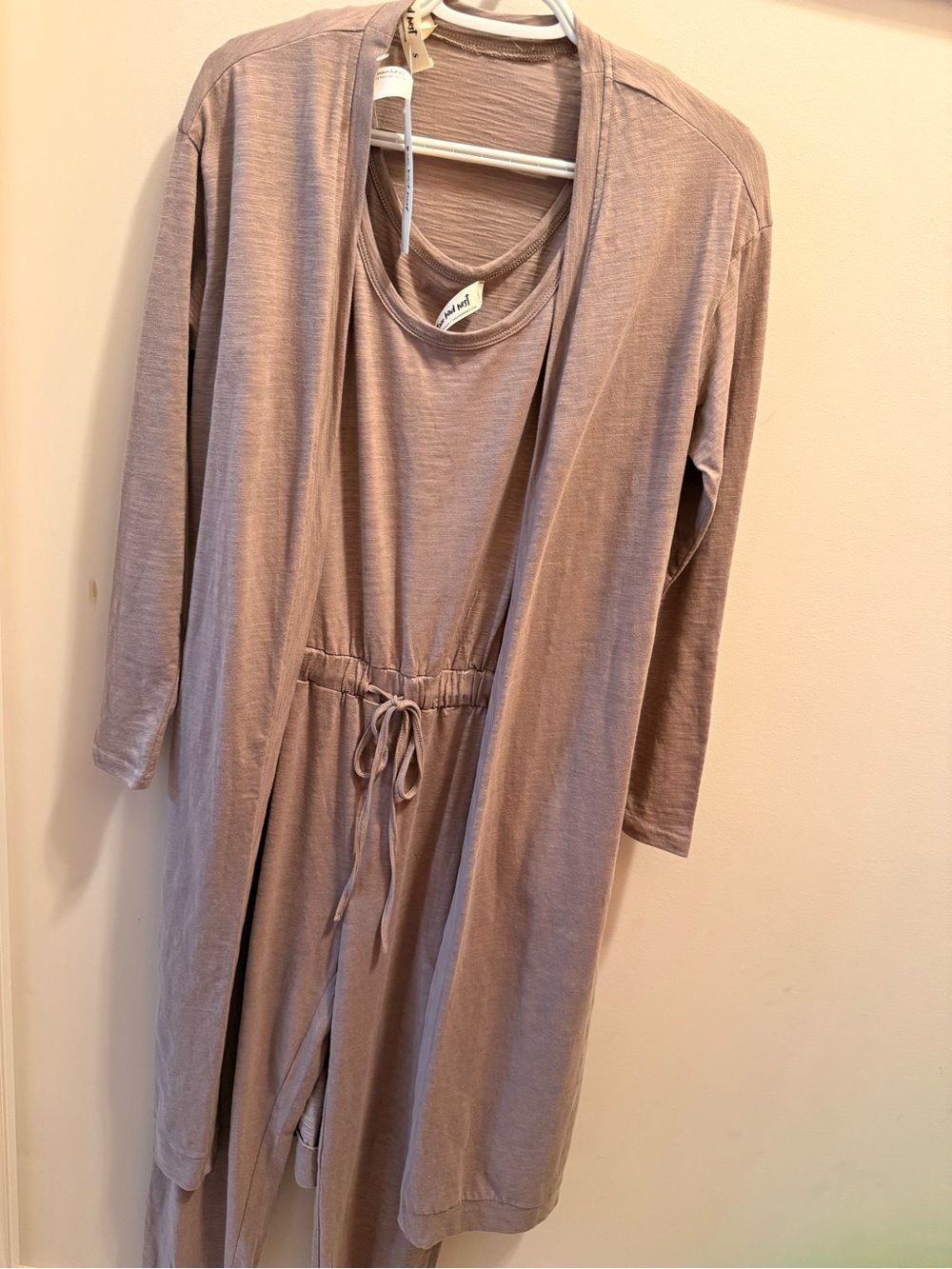 NWT Three Bird Nest Set to Go Jumpsuit + Duster Cardigan S Mocha Taupe Boho